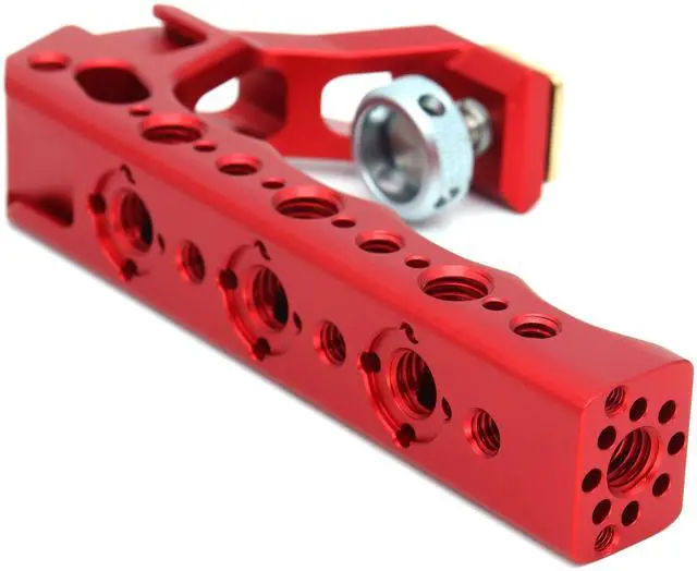 Alt view image 4 of 6 - SZJELEN Camera Top Handle with Cold Shoe Mount for Camera Cage, Microphone, LED Light, Monitor, 1/4" Screw Holes & 3 Cold Shoes and ARRI-locating holes- Red