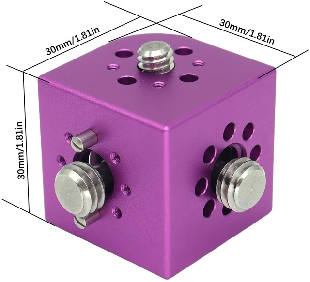 Alt view image 5 of 5 - SZJELEN Camera Mount Cube Adapter (4-Sided) Camera Mount with 3/8" Locating Holes, 3/8 to 1/4 Thread Adapter, 1/4 Screws, 3/8 Screws and Locating Pins - Purple