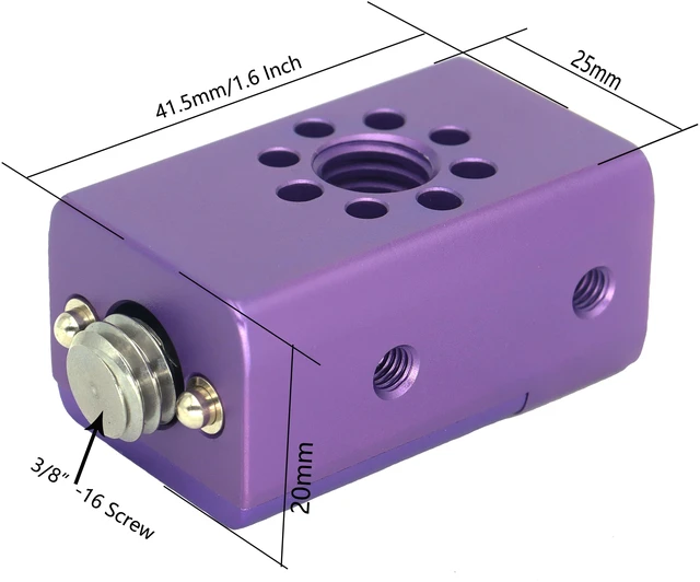 Alt view image 7 of 7 - SZJELEN 41.5mm/1.6 Inch Multi-Function Cheese Handle, Cheese Grip Extension Bar, ARRI Positioning Top Handle Featuring 3/8" and 1/4" Arri Locating Holes for Camera Cage Frames, Cheese Plates - Purple