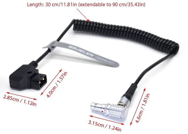 Alt view image 4 of 4 - SZJELEN D-TAP to Elbow 0B 2Pin Male Power Cable Suitable for Teradek, Blackmagic Pyxis, ARRI, RED Komodo, Z CAM, DJI RS2/RS3 Pro, SmallHD, Preston, Paralinx, Switronix - Spring Cable