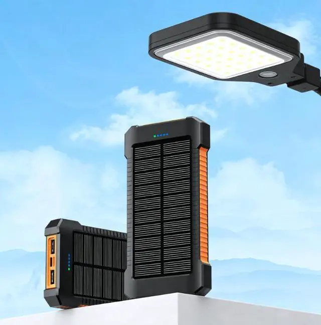 Alt view image 2 of 6 - 20000mAh Solar Portable Charger, Waterproof, Outdoor Camping Power Bank with Bright LED Flashlight, Multi-Function Fast Charging