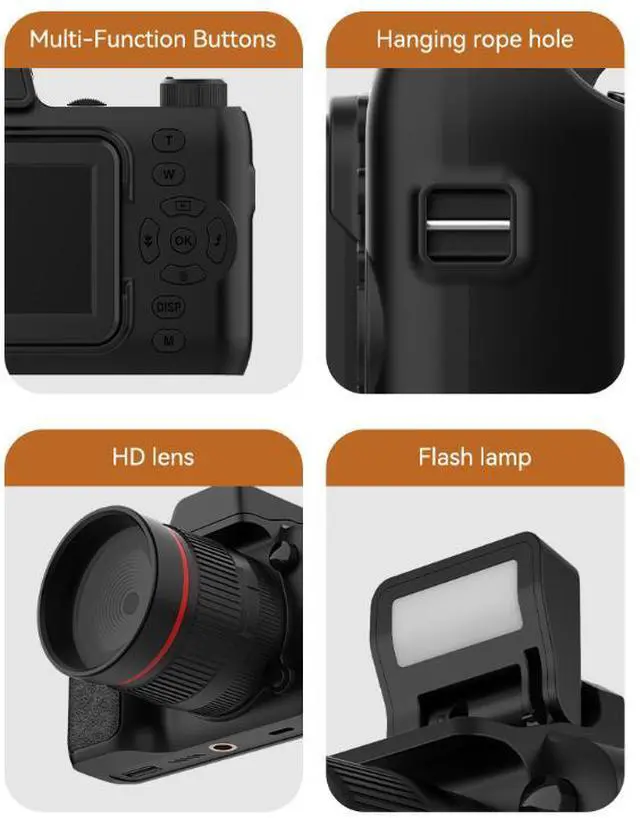 Alt view image 5 of 5 - Retro DSLR Style CCD Digital Camera, High Definition Selfie, Telephoto Lens, Cute Vintage Camera for Girls-32card