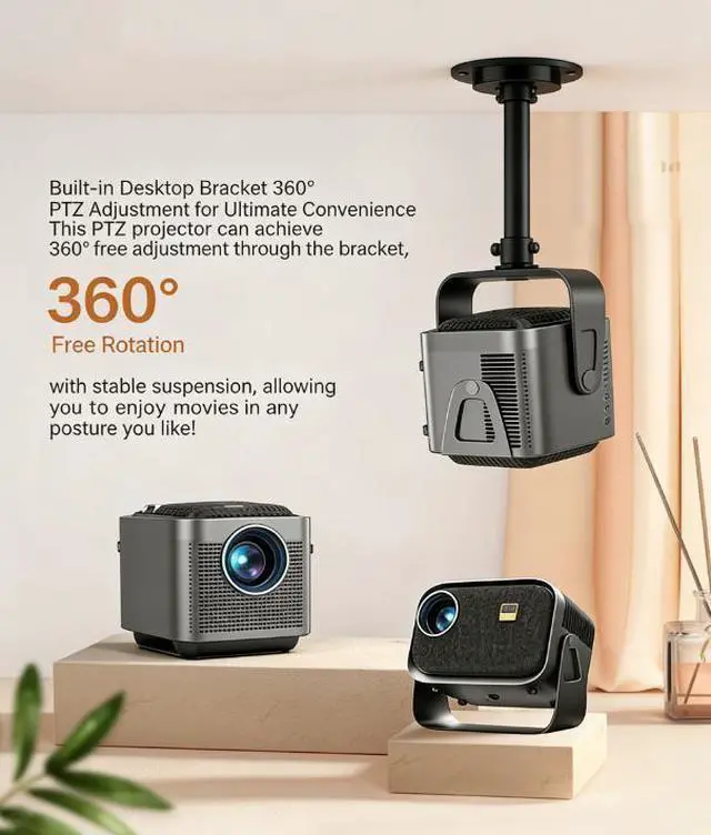 Alt view image 5 of 5 - Mini HD Smart Projector with PTZ Adjustment, Portable Home Cinema Projector for Bedroom & Living Room