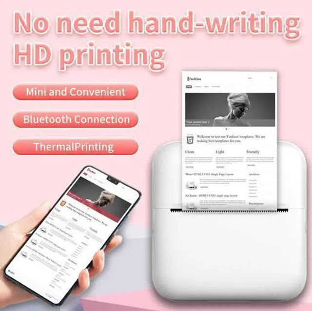 Main image of Portable Mini Wireless Thermal Printer, Bluetooth Connected to Phones, Compact Home Inkless Printer for Sticker Labels & Photos