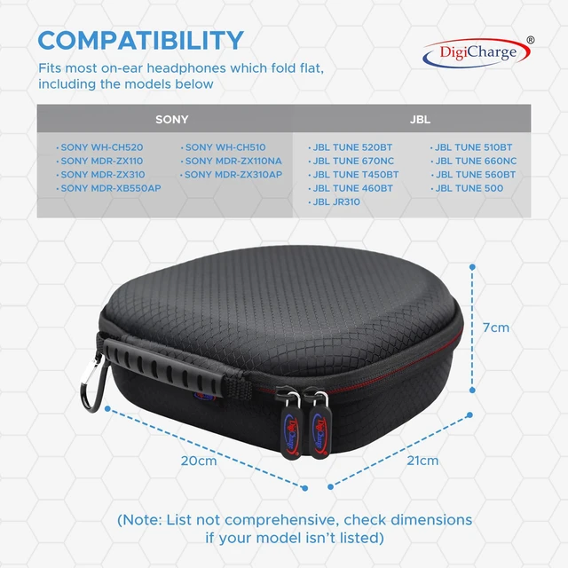 Alt view image 2 of 6 - Carry Case for On Ear Headphones/Headset, Flat Folding For Sony WH-CH520 / WH-CH510 / MDR-ZX110, JBL Live 680NC / Tune 520BT 510BT Wireless Bluetooth, Protective Travel Storage Bag