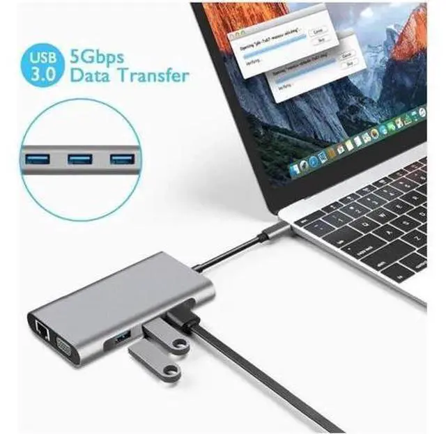 Alt view image 2 of 7 - USB C Hub Upgraded 10 in 1 USB Type C Adapter with Gigabit Ethernet Port,PD Type C Charging Port,4K HDMI,VGA,SD TF Card Reader,3 USB Ports and Audio Port Compatible for MacBook