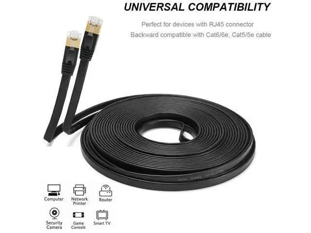 Alt view image 5 of 7 - CAT8 Ethernet Cable 25 ft High Speed, Shielded Flat Internet Cable with Clips, for Router/Gaming/Modem - Black