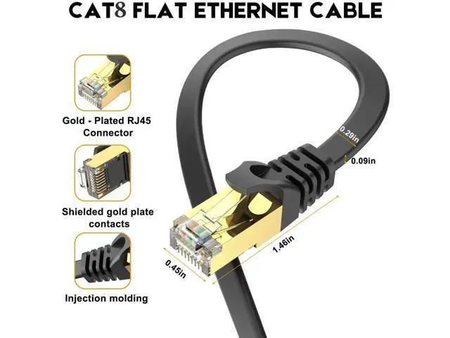 Alt view image 7 of 7 - CAT8 Ethernet Cable 25 ft High Speed, Shielded Flat Internet Cable with Clips, for Router/Gaming/Modem - Black