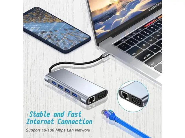 Alt view image 7 of 7 - Aluminum 11 in 1 USB Hub USB C Hub, Multiport USB Splitter Expand with 4 USB Port & TF/SD Card Reader HDMI VGA RJ45 3.5mm for MacBook Pro Air, for iPad Pro Laptop, Phones and More Devices