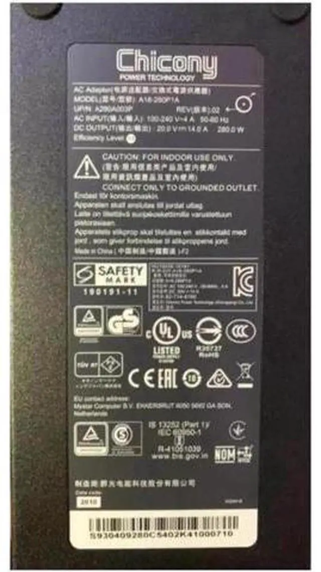 Alt view image 2 of 2 - 20V 14A 280W 7.4x5.0mm Chicony A18-280P1A A280A003P AC Adapter For GE75-9SF GE75-10SFS Laptop Power Supply Charger