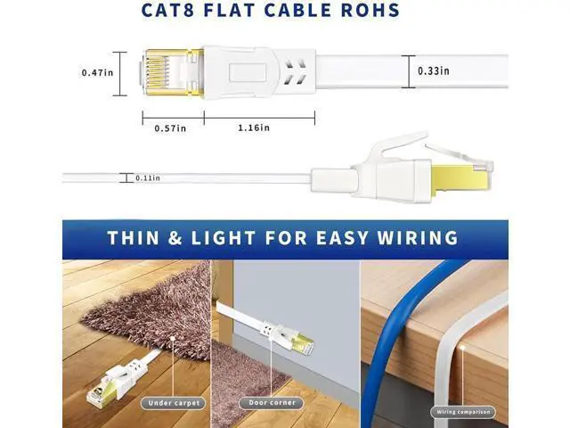 Alt view image 2 of 7 - Cat 8 Ethernet Cable 40FT, High Speed Heavy Duty Cat8 Internet Ethernet Cable, 40Gbps 2000Mhz SFTP RJ45 Flat Cable Shielded in Wall, Suitable for Indoor and Outdoor - White