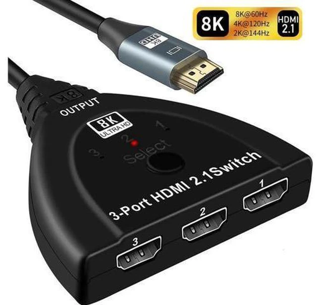 Main image of HDMI Switch 3in1 Out 8K HDMI Switcher with Pigtail Cable 8K@60Hz 3Port HDMI Switch HDCP2.3 3D Dolby Compatible with PS5/PS4/Xbox/Nintendo Switch/Fire Stick/Roku TV PC and More (OZ8Q3-1)