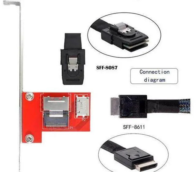 Alt view image 3 of 3 - PCI-Express 4.0 Mini SAS SFF-8087 to Oculink SFF-8611 SFF-8612 PCBA Female Adapter With Bracket