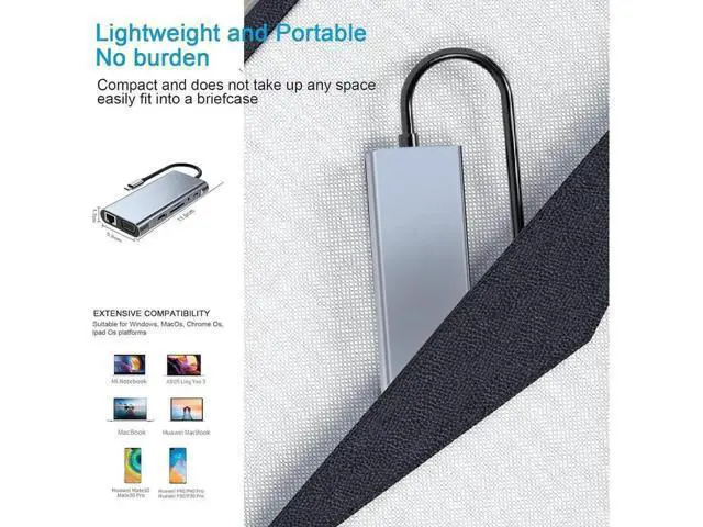 Alt view image 6 of 7 - 11in1 USB C hub,USB hub with USB C Multiport Adapter, USB Splitter with 4K HDMI, VGA, RJ45, USB 3.0, 3*USB 2.0 Ports, 100W USB-C PD, 3.5mm Aux,USB c hub for MacBook/PC/Laptop/Tablet Devices