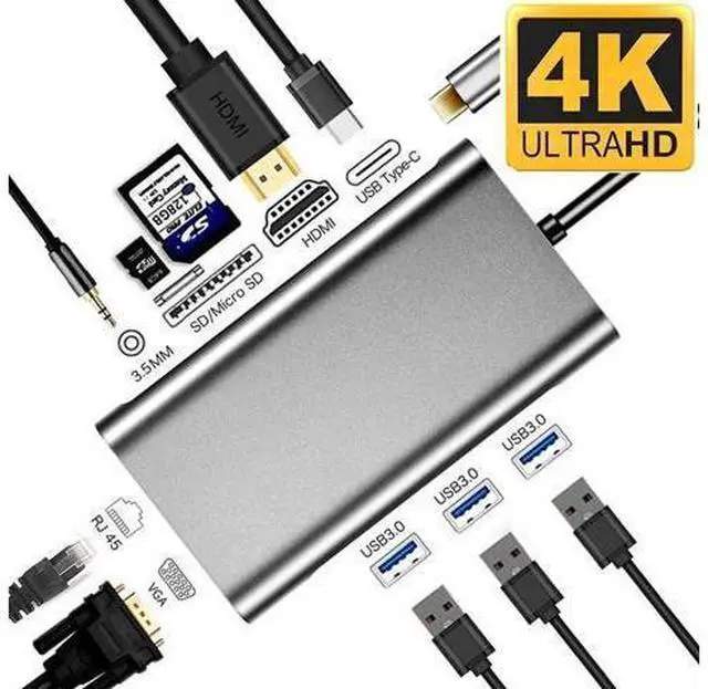 Main image of USB C Hub, USB C Adapter,Jansicotek Thunderbolt 3 hub, Multiport USB C to HDMI Adapter with Type C Charging Port, USB 3.0 Ports, Ethernet Port for MacBook Pro 2017/2016 (10 in 1)