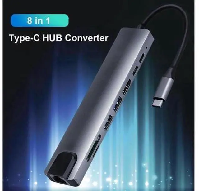 Main image of USB C Hub 8-in-1 Type C Hub with RJ45 Port, 2 USB 3.0 Port,4K HDMI,SD/TF Card Port,87W PD, Type-C Port Compatible for MacBook/Pro/Air 2016/2017/2018 and More USB C Devices