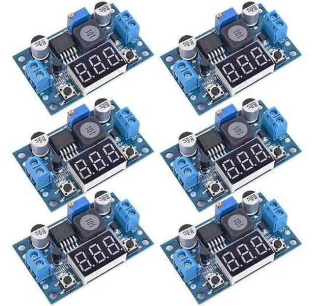 Main image of LM2596 Adjustable DC-DC Step-Down Buck Converter Module with LED Voltmeter Display, Voltage Regulator 4.0-40V Input to 1.25-37V Output Power Supply Module (Pack of 6)