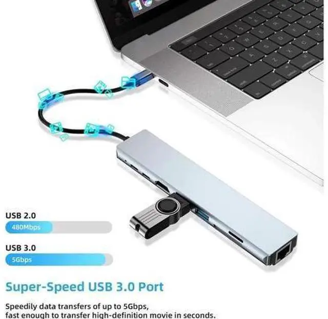 Alt view image 6 of 6 - USB C Hub,8-in-1 USB C Adapter Type C Hub with 4K HDMI RJ45 Ethernet Port 2X USB 3.0 SD/TF Card Reader 87W PD Charging Port Type-C Port Compatible with iPad Pro/MacBook/Type C Devices