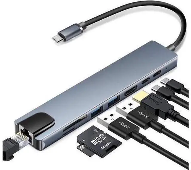 Main image of Update Version USB C Hub, 8-in-1 Type c hub Adapter with RJ45 Ethernet Port, 4K USB C to HDMI, 2USB 3.0 Ports, Type-C Port, USB C PD Charging Port, SD/TF Card Reader for MacBook Pro
