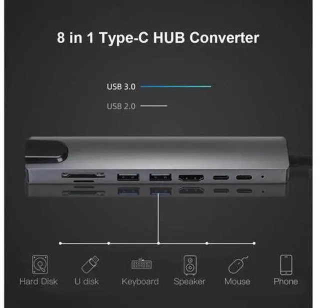 Alt view image 7 of 7 - Update Version USB C Hub, 8-in-1 Type c hub Adapter with RJ45 Ethernet Port, 4K USB C to HDMI, 2USB 3.0 Ports, Type-C Port, USB C PD Charging Port, SD/TF Card Reader for MacBook Pro