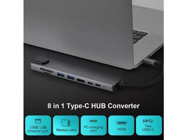 Alt view image 5 of 7 - USB C Hub 8 in 1 Multi-Function Hub with USB C to 4K HDMI, RJ45 Ethernet Port, 2 USB 3.0 ports, SD/TF Card Reader, 87W PD, Type-C Port for iPad Air 2020, MacBook Pro 13/15