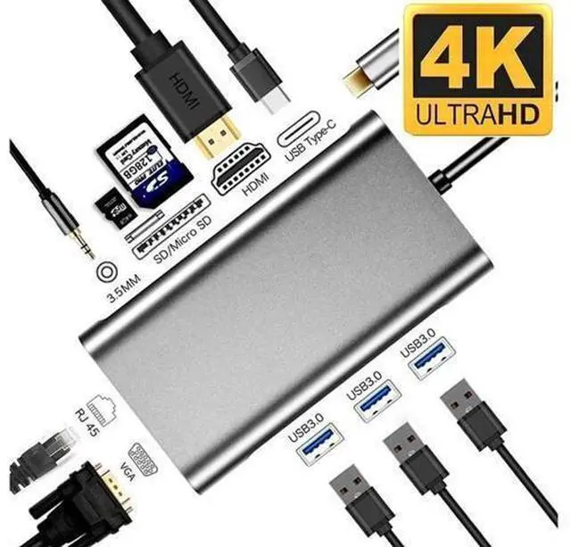 Main image of USB C HUB to HDMI Dock 10 in 1 Thunderbolt 3 Type C Adapter USB 3.0 Port 4K HDMI 1080P VGA RJ45 Gigabit Ethernet For Macbook Pro