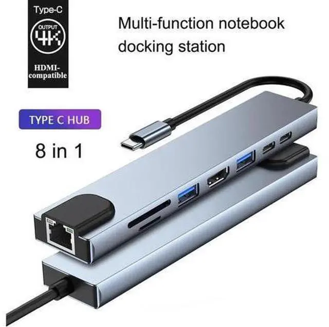 Main image of USB C Docking Station, 8-in-1 USB C Adapter with 4K USB C to 4k HDMI, RJ45 Port,USB-C PD Charging Port,Type-C Data Port, USB3.0/2.0, SD/TF Card Reader for MacBook/Pro/Air 2016/2017/2018