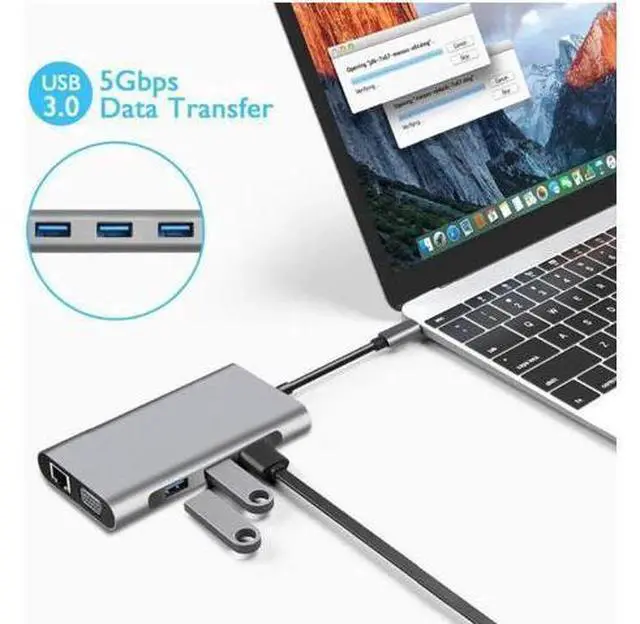 Alt view image 2 of 7 - USB C Hub, Type C Hub, Jansicotek 10-in-1 Adapter with Ethernet, 4K USB C to HDMI, VGA, 3 USB3.0 , Micro SD/TF Card Reader, Mic/Audio, USB-C Pd 3.0, Compatible for Mac Pro and Other Type C