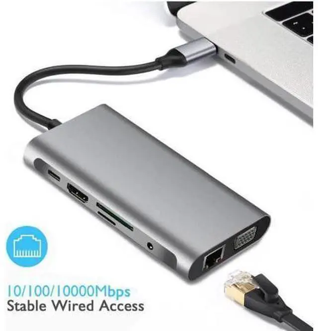 Alt view image 6 of 7 - USB C Hub, Type C Hub, Jansicotek 10-in-1 Adapter with Ethernet, 4K USB C to HDMI, VGA, 3 USB3.0 , Micro SD/TF Card Reader, Mic/Audio, USB-C Pd 3.0, Compatible for Mac Pro and Other Type C