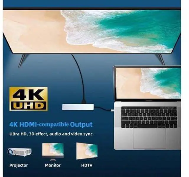 Alt view image 3 of 7 - USB C Hub Adapter 8-in-1 4K USB C to HDMI Type C to 100M Ethernet , USB C to USB3.0/2.0 SD/TF Card Reader,3.0 Power Delivery USB-C Data Port,Portable Compatible with MacBook 2018 Ipad Pro