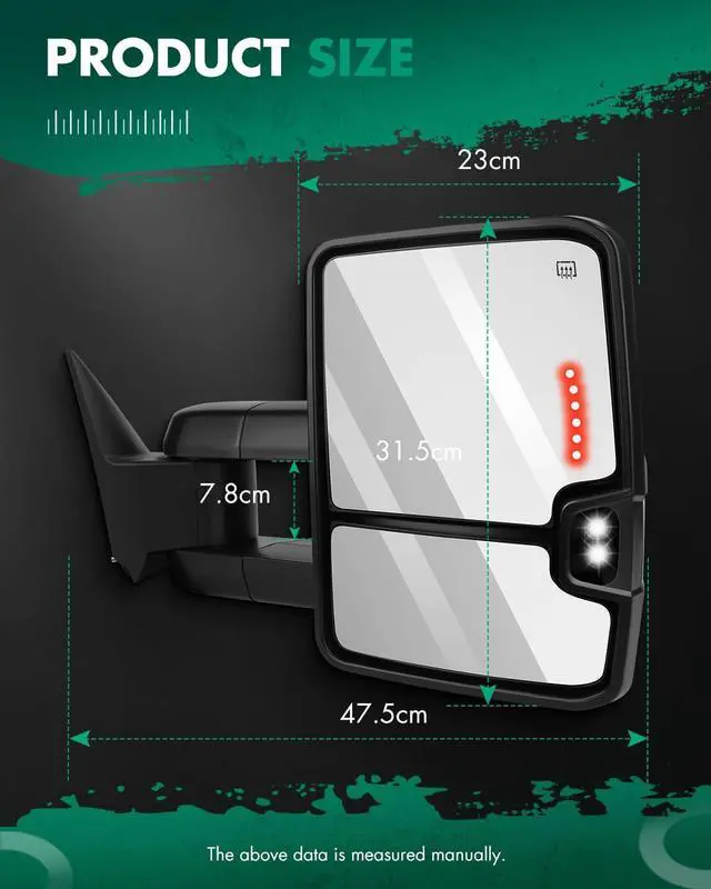 Alt view image 3 of 7 - Tow Mirrors Compatible with for 2007-2014 For Chevy Silverado For GMC Sierra Pickup Truck Power Adjusted Heated LED Turn Signal Running Width Light Black Towing Mirrors LH RH