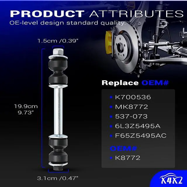 Alt view image 3 of 7 - K8772 Front Stabilizer Sway Bar End Links for Ford 97-02 Expedition,97-03 F-150,04 F-150 Heritage RWD, 97-99 F-250,1997-2003 FORD LOBO/Lincoln 02-03 Blackwood,98-02 Navigator Replaces# K700536