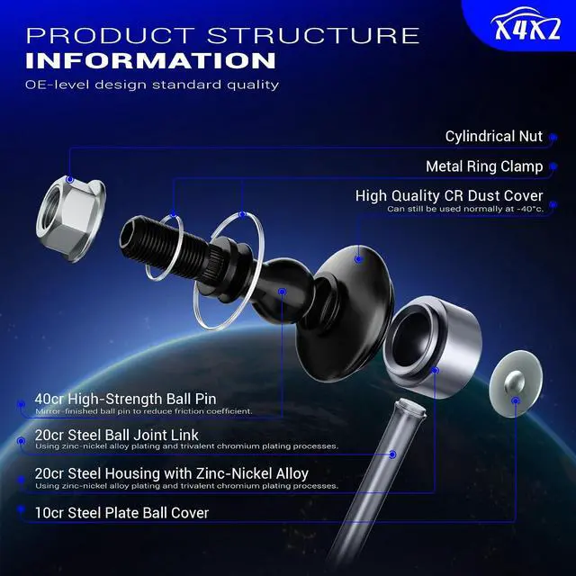 Alt view image 5 of 7 - 13.82" Zinc-Nickel Alloy Front Left Right Stabilizer Sway Bar Links for 2011-2012 Hyundai Sonata 2011-2012 Kia Optima 2.0L 2.4L 548302T000 548402T000 K750610 K750611
