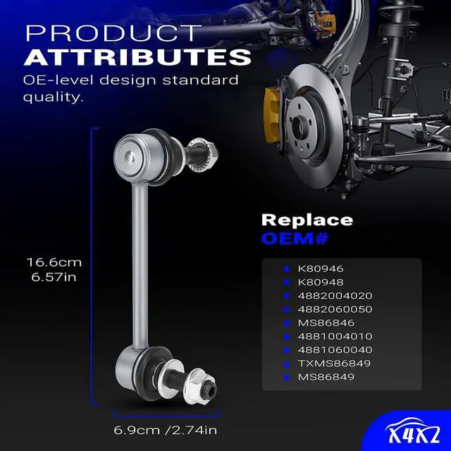 Alt view image 7 of 7 - K80946 K80948 Zinc-Nickel Alloy Front Stabilizer Sway Bar End Link For 2005-2014 Toyota Tacoma Base Model 4WD & RWD WITH PRERUNNER, 2015 Tacoma(with 6 Lug Wheels),2016-2022 Toyota Tacoma All Models