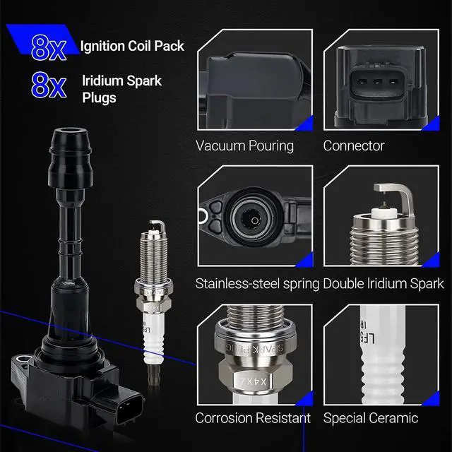 Alt view image 6 of 7 - UF551 Ignition Coil & 4469 Double Iridium Spark Plug for 07-10 INFINITI QX56/for Nissan 07-15 Armada, 12-15 NV2500 NV3500, 08-12 Pathfinder, 08-15 TITAN Replaces# GN10247 C1672 22448ZE00A
