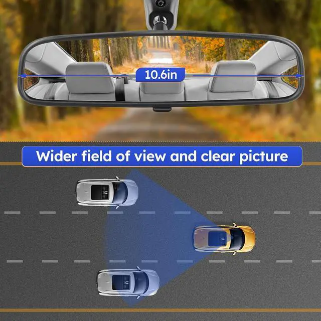 Alt view image 4 of 7 - 10.6" Rear View Mirror, Interior Rearview Mirror Universal Fit Type, Compatible with Jeep Wrangler Nissan Rogue Altima Toyota Corolla Camry Tacoma Ford F150 Focus Honda Civic Accord and More for car