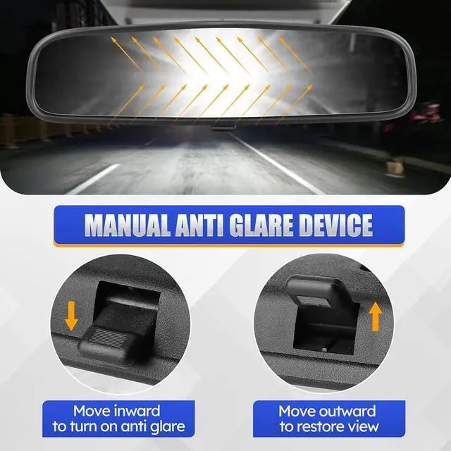 Alt view image 6 of 7 - 10.6" Rear View Mirror, Interior Rearview Mirror Universal Fit Type, Compatible with Jeep Wrangler Nissan Rogue Altima Toyota Corolla Camry Tacoma Ford F150 Focus Honda Civic Accord and More for car