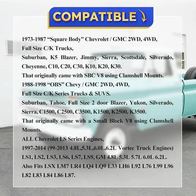 Alt view image 2 of 6 - LS Conversion Engine Mounts / Swap Adjustable Motor Conversion Bracket for 1973-1987 Square Body 1988-1998 OBS Chevy GMC C/K Truck LS1 LS2 LS6 LSX LQ4 LQ9