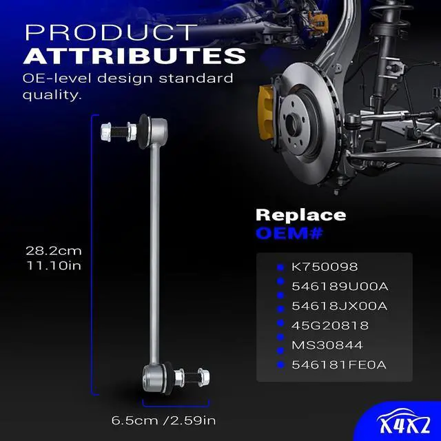 Alt view image 7 of 7 - K750098 Zinc-Nickel Alloy Front Stabilizer Sway Bar Links for 2007-2019 Nissan Versa, 2014-2019 Nissan Versa Note, 2009-2014 Nissan Cube,2015-2019 Nissan Micra Replaces# 546189U00A 54618JX00A 45G20818