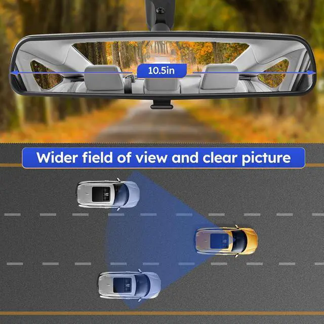 Alt view image 3 of 7 - 10.5" Rear view mirror, Interior rearview mirror Kit Universal Fit Type Compatible with Chevrolet Ford Toyota Nissan Jeep Honda Subaru Hyundai Kia Mazda Buick and More for Car