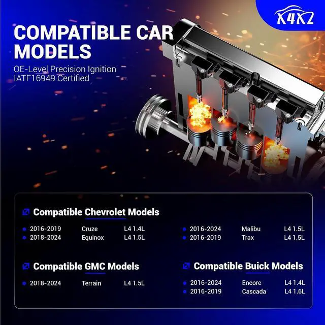 Alt view image 2 of 7 - 91970 Double Iridium Spark Plugs 4PCS for 2016-2019 Chevy Cruze, 2016-2024 Chevy Equinox/Malibu, 16-19 Trax, 2018-2024 GMC Terrain, 2016-2024 Buick Encore, 16-19 Cascada Replace# ILNAR8B7G 90644