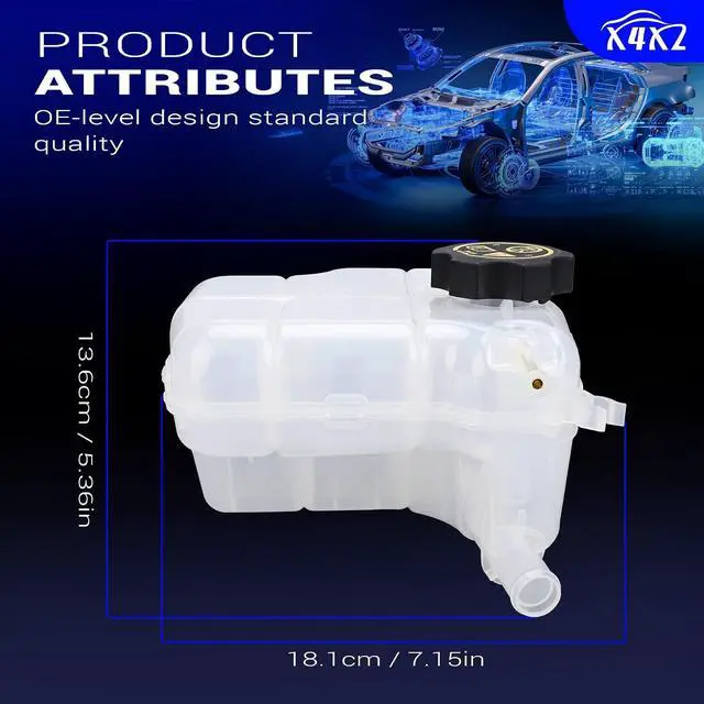 Alt view image 7 of 7 - 603-383 Engine Coolant Reservoir Radiator Expansion Tank With Cap for 2010-2016 Chevy Cruze Orlando 2012-2018 Buick Verano Cascada 13505353, 13393368, 13465094, 13256823