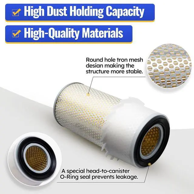 Alt view image 3 of 7 - 6598362 6598492 Outer Inner Air Filter Air Cleaner for Bobcat Loaders 641, 643, 645, 741, 743, 751, 753, 763, 773, 7753, 843, 853, 1213, S130, S150, S160, S175, S185, Bobcat Excavators 325, 328, 331