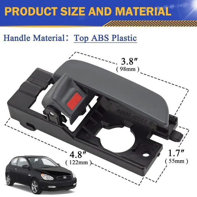 Alt view image 3 of 6 - Interior Door Handle for 2006-2011 Hyundai Accent GLS/GS/GL/SE/L Front Right RH 826201E000