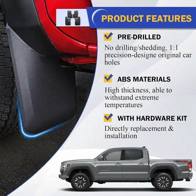 Alt view image 3 of 7 - Mud Flaps Mud Splash Guard Mudguards for 2016 2017 2018 2019 2020 2021 2021 Toyota Tacoma (Doesn't Fit SR or SR5) Front & Rear 4PCS Compatible with OEM Fender Flares