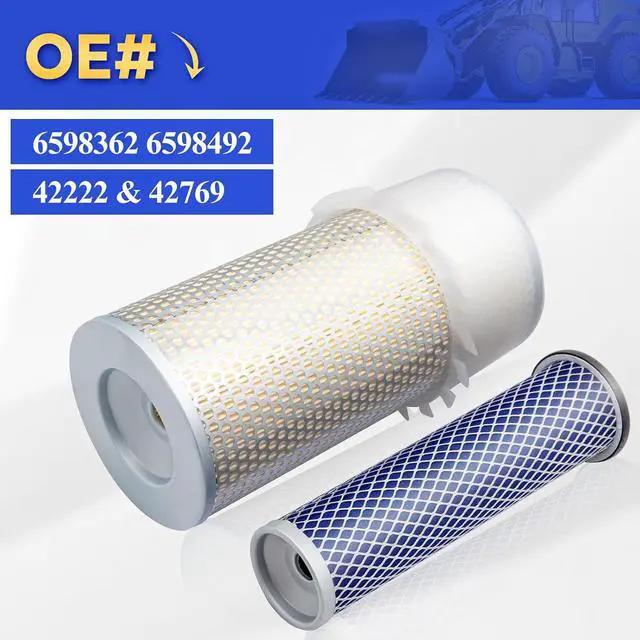 Alt view image 6 of 7 - 6598362 6598492 Outer Inner Air Filter Air Cleaner for Bobcat Loaders 641, 643, 645, 741, 743, 751, 753, 763, 773, 7753, 843, 853, 1213, S130, S150, S160, S175, S185, Bobcat Excavators 325, 328, 331