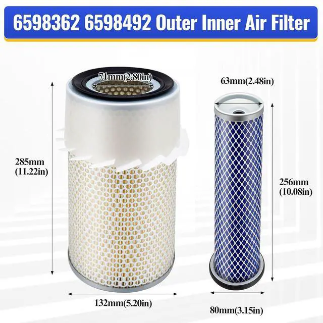 Alt view image 5 of 7 - 6598362 6598492 Outer Inner Air Filter Air Cleaner for Bobcat Loaders 641, 643, 645, 741, 743, 751, 753, 763, 773, 7753, 843, 853, 1213, S130, S150, S160, S175, S185, Bobcat Excavators 325, 328, 331