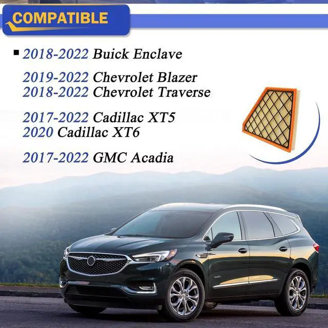 Alt view image 2 of 7 - Engine Air Filter Kit for 2017-2022 GMC Acadia / 2018-2022 Buick Enclave/ 2018-2022 Chevy Traverse /2019-2022 Chevy Blazer /2017-2022 XT5 A3212C 23321606