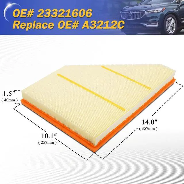 Alt view image 6 of 7 - Engine Air Filter Kit for 2017-2022 GMC Acadia / 2018-2022 Buick Enclave/ 2018-2022 Chevy Traverse /2019-2022 Chevy Blazer /2017-2022 XT5 A3212C 23321606