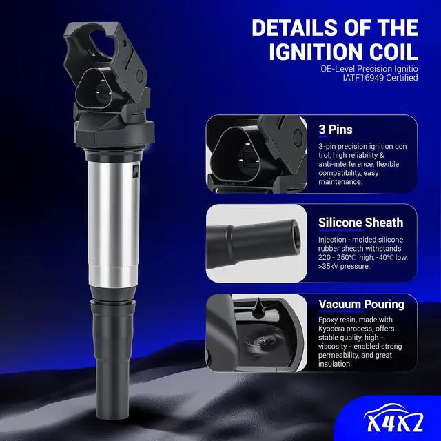 Alt view image 6 of 7 - UF598 Ignition Coils & 97968 Double Iridium Spark Plugs for 07-15 Mini Cooper, 11-16 Mini Cooper Countryman, 13-16 Mini Cooper Paceman, 08-11 Peugeot 207 1.6L L4 Replace# C1692 GN10328 5C1749